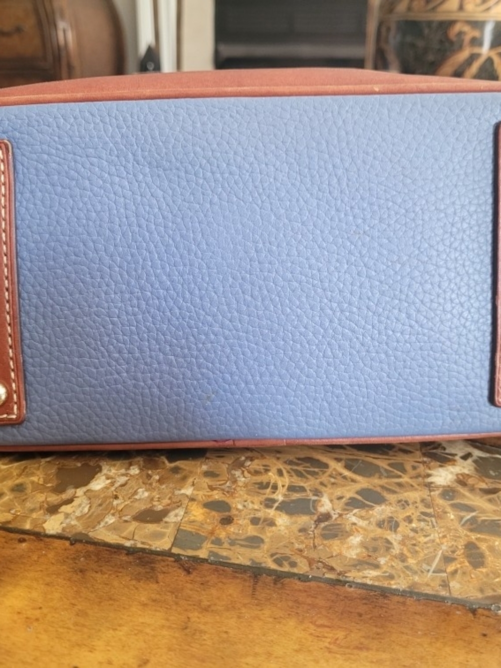 Dooney & Bourke Blue Leather Satchel with Brown Trim - Picture 5 of 11